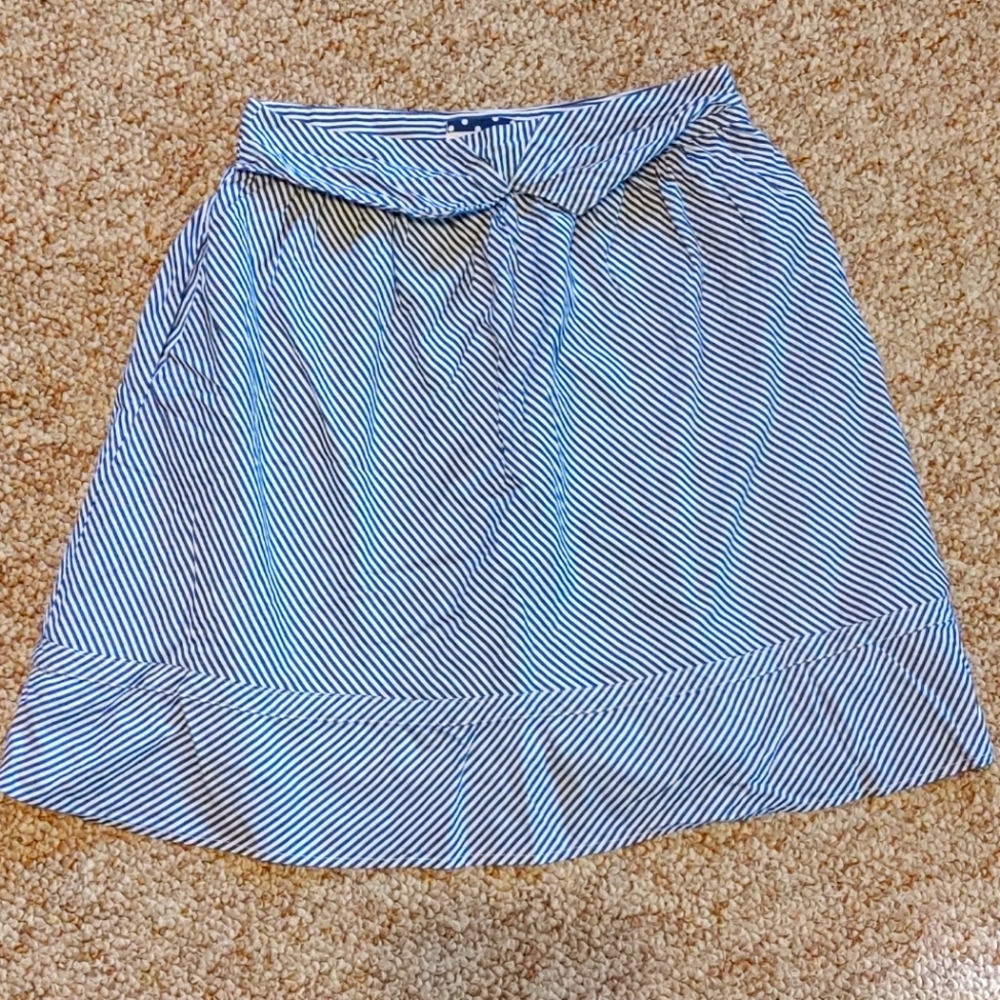 COMME TOI Striped Skater Skirt with Pockets